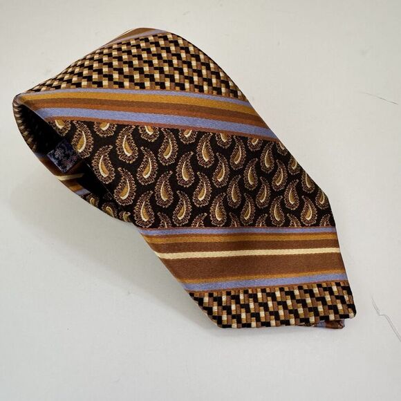 Ted Baker London Orange Brown Purple PAISLEY Men's 100% Silk Neck Tie Stripes - Picture 1 of 5